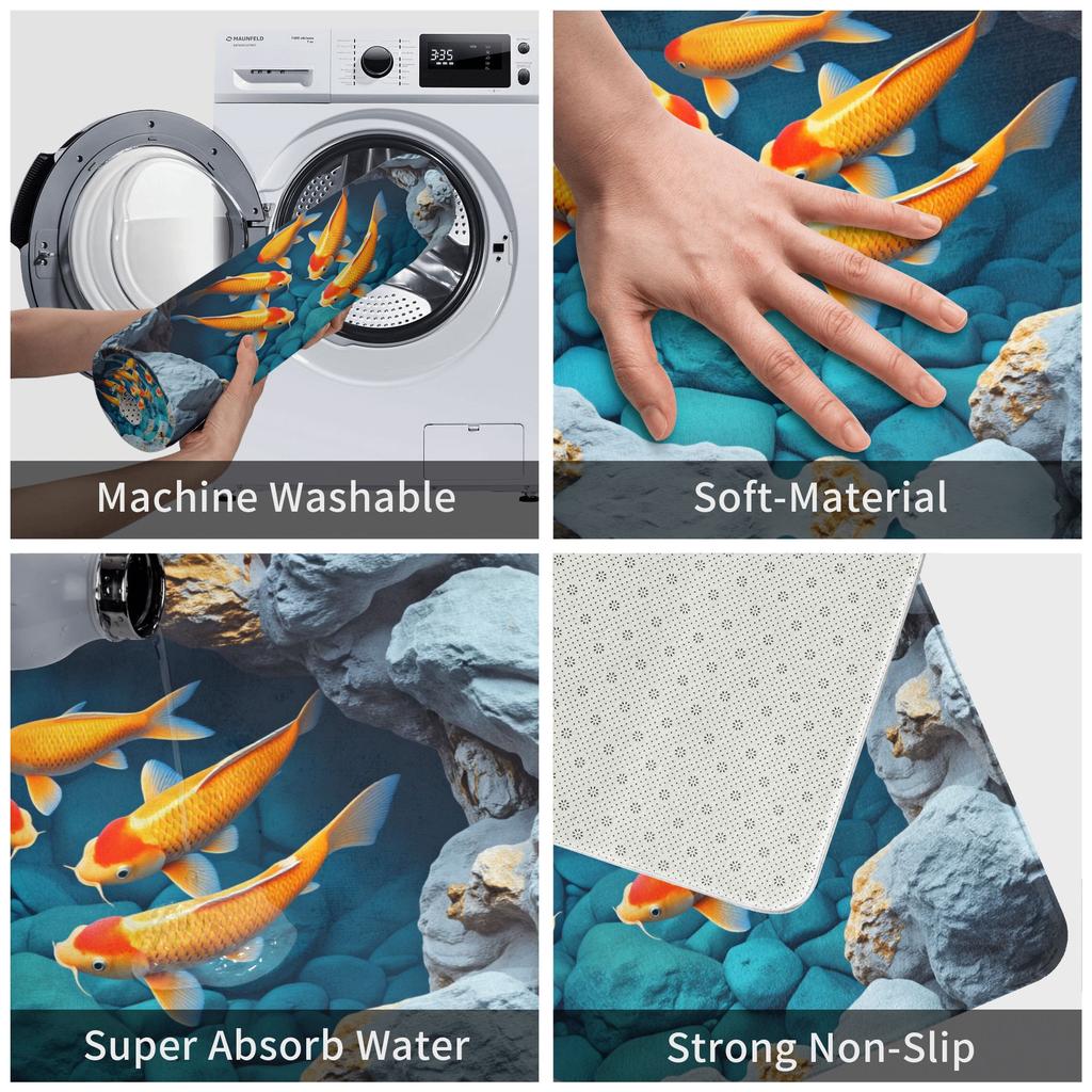 Vibrant 3D Koi Fish Illusion Doormat Non-Slip Bathroom Kitchen Mat Bedroom Balcony Door Floor Entrance Carpet Rug