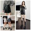 zippered mini pencil trapezoid high asymmetrical mini Korean faux solid medium length Leather-look A-line skirt, casual, leg-lengthening effect,