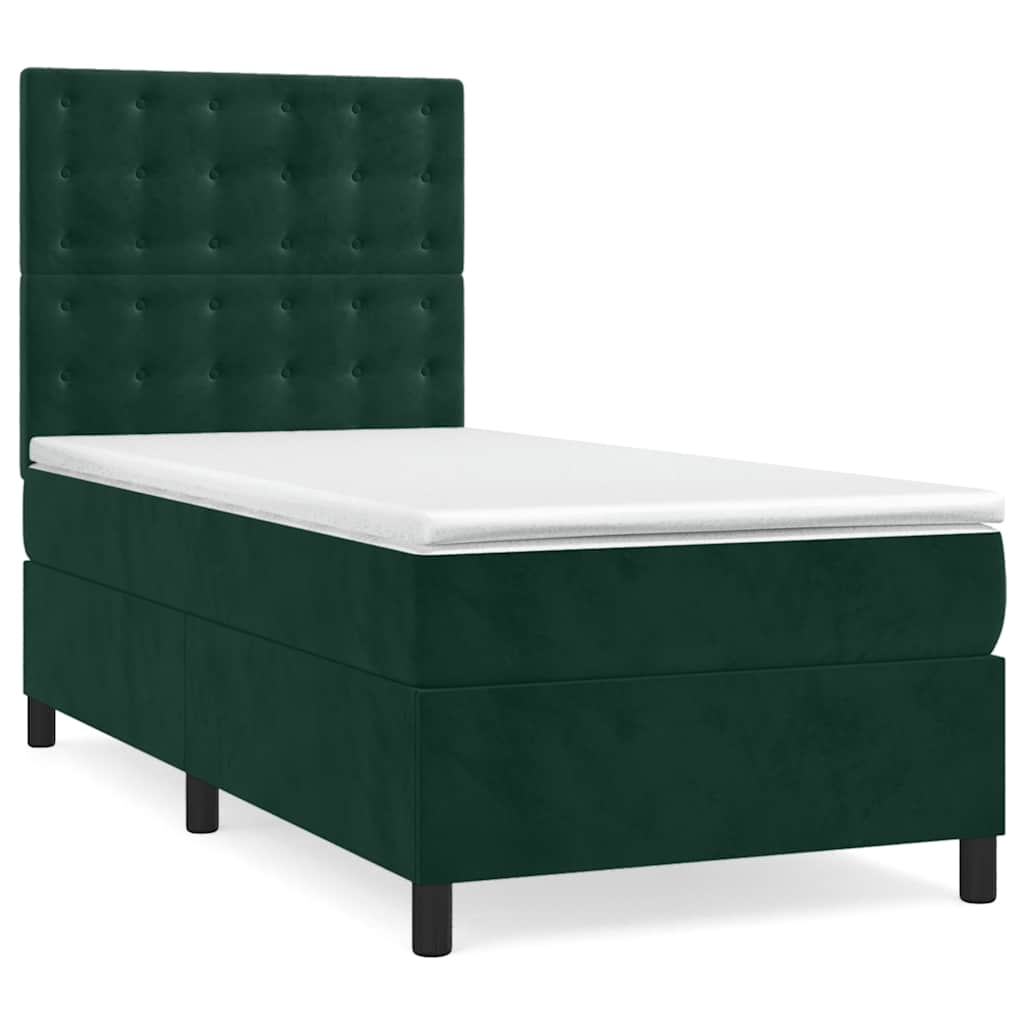 Box Spring Bed with Mattress Dark Green 100 x 200 cm Velvet