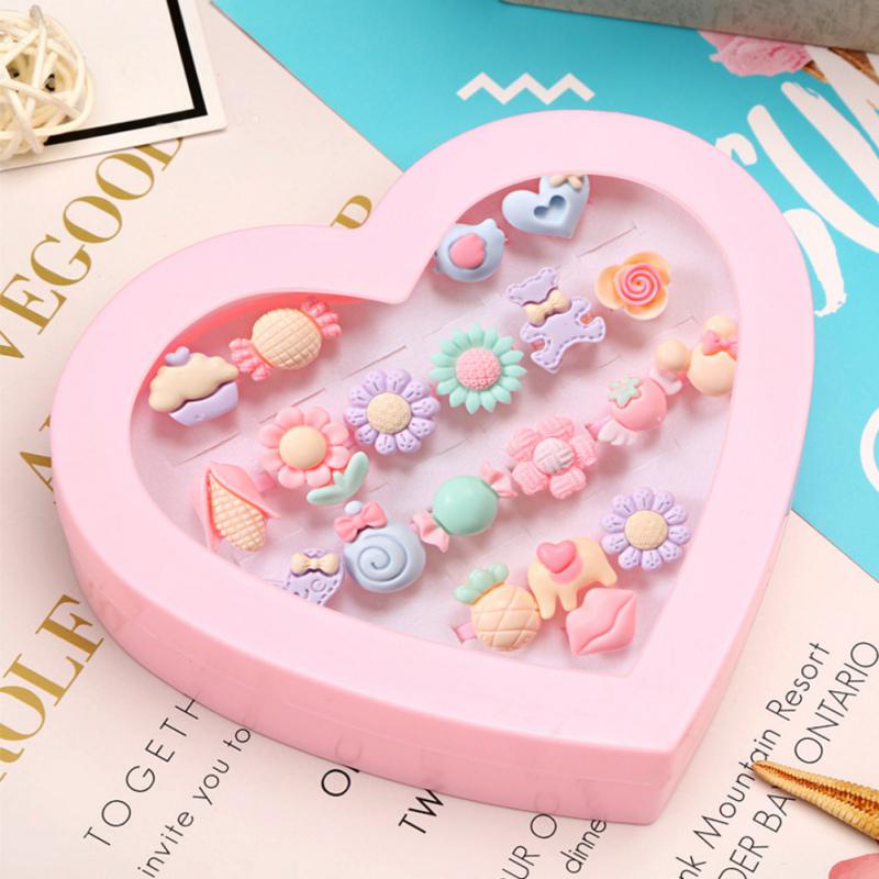 

20pcs Children Accessories Finger Rings Cute Cartoon Resin Plastic Rings Baby Girl Gift With Box Random Style