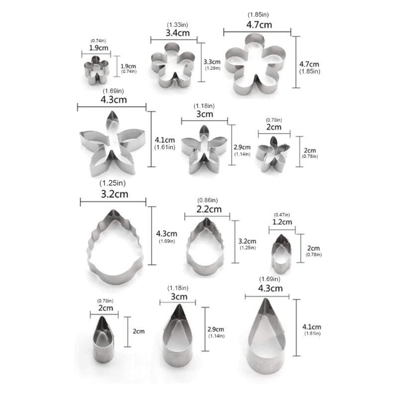 12Pcs Flower Shape Cookie Molds Biscuit Cutters 304 Stainless Steel Baking Supplies For Creative Dessert Pastries Tool