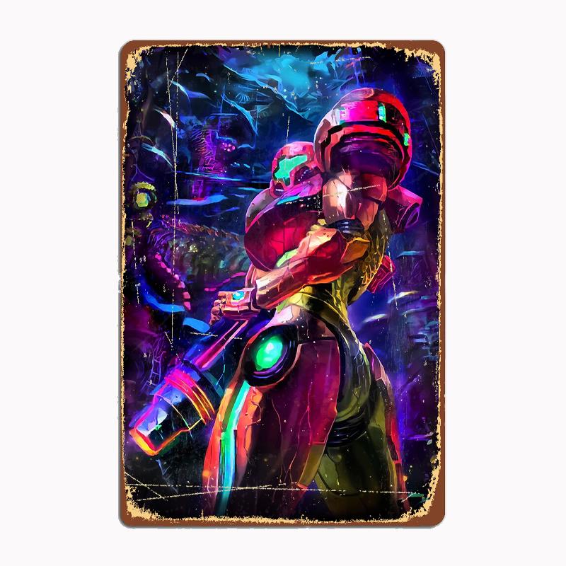 

Самус Аран Metroid Металлическая Музыка Металлическая Табличка Постер Декор для Гаражной Комнаты Автомобильный Клуб Жестяной Домашний Декор 20X30CM