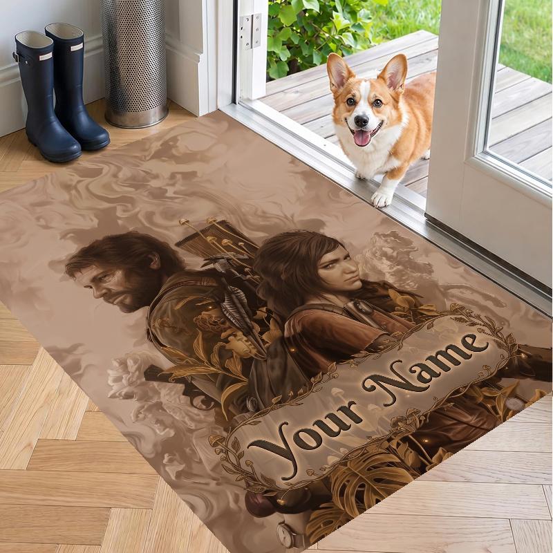 Custom Name The Last of Us Joel Ellie Crystal Velvet Floor Rug Personalized Text Soft Carpet Home Decor