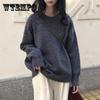 Women's Solid Color Crew Neck Pullover Sweater Loose Lazy Fit Long Sleeve Knit Top Fall Versatile Casual Knitwear