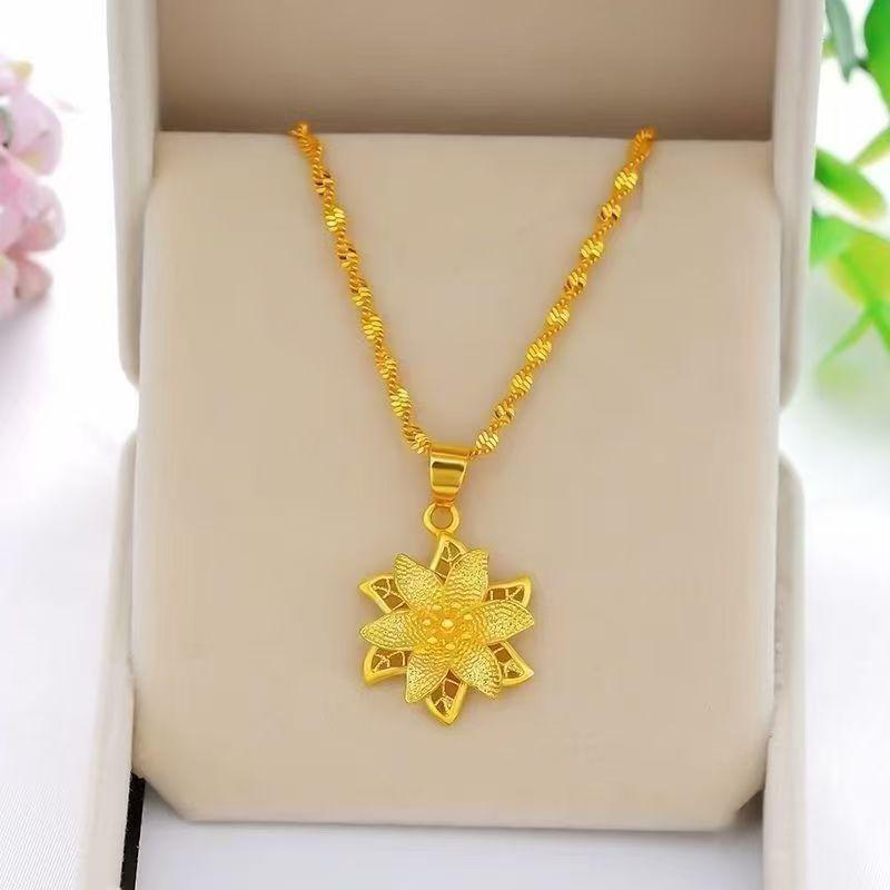 Goudkleurige Bauhinia Hanger voor Vrouwen - Nieuwe Chinese Stijl, Bloemontwerp, Imitatie Vietnamese Oude Methode Zandgoud Sieraden