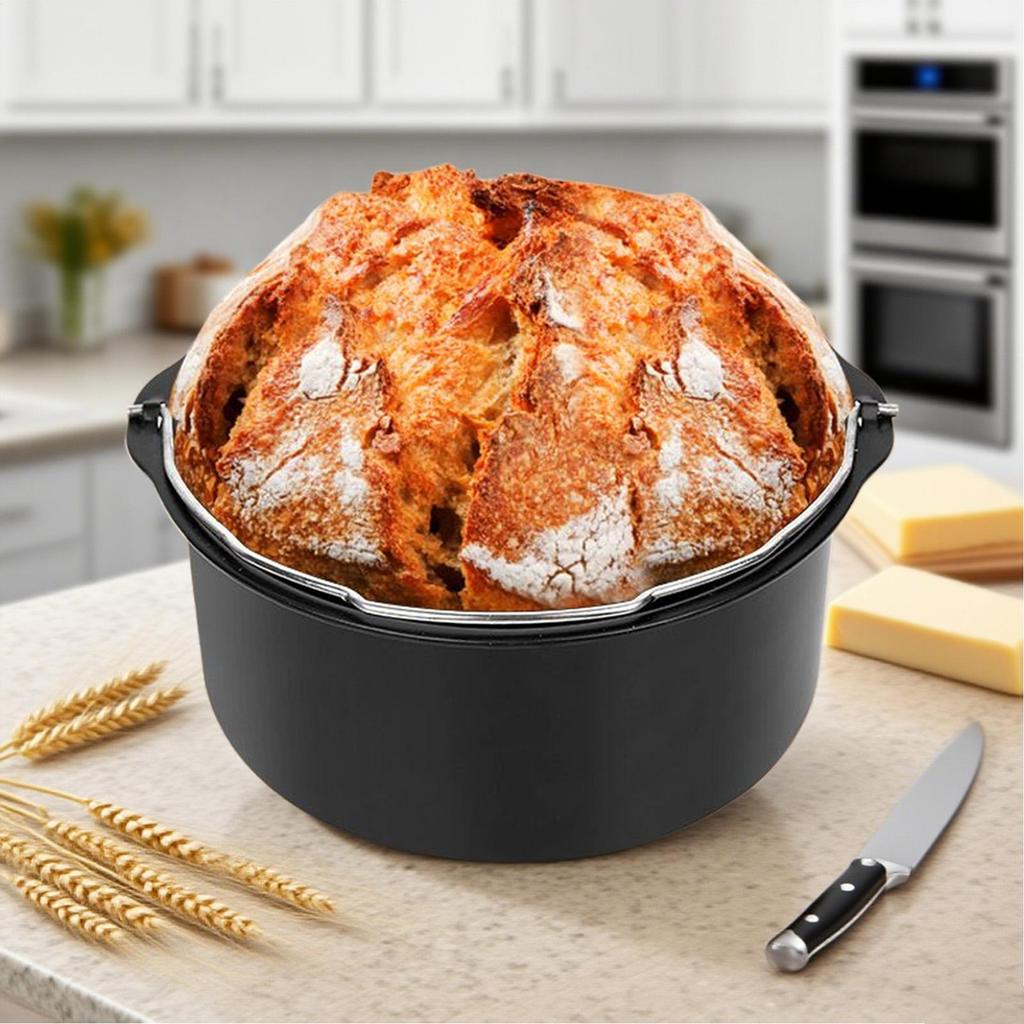 8-inch Air Fryer Baking Cake Barrel Food Grade Stainless Steel Kitchen Cooking Gadget Square Cake Bucket For Pizza Bread