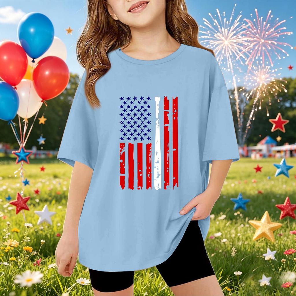 Kids Short Sleeve T Shirt Independence Day Print Top Lightweight Comfortable Casual Tee for Boys and Girls Summer Wear