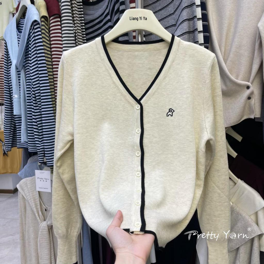 Niedriger Strickcardigan mit langen Ärmeln im koreanischen Stil für Damen, bestickt mit Schafen