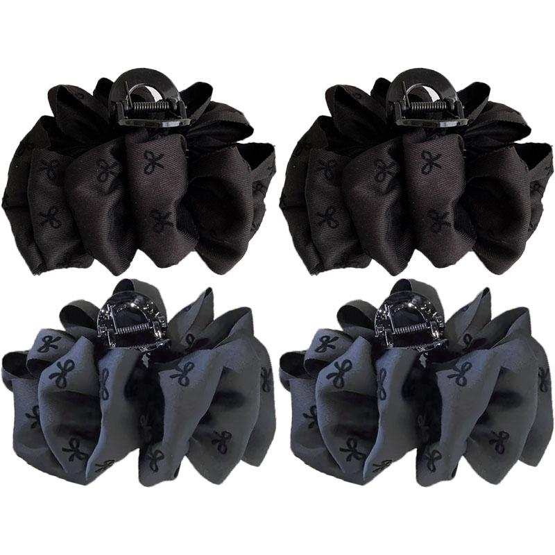 New Temperament Bow Hair Clip Women's Black Satin Shark Clip Fashion Hair Accessories