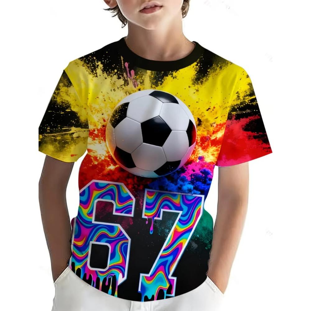 67 Digital Football Print Children's T-Shirt Summer Short Sleeve T-Shirt Sports Top Fashion Comfortable T-Shirt for Boys Girls