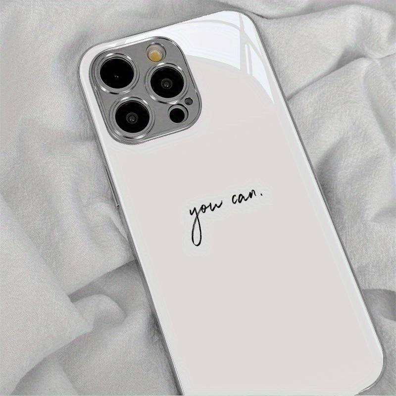 Minimalist black letter glass phone case suitable for iPhone 17 16 15 14 13 12 11 Pro Max Plus shockproof back cover