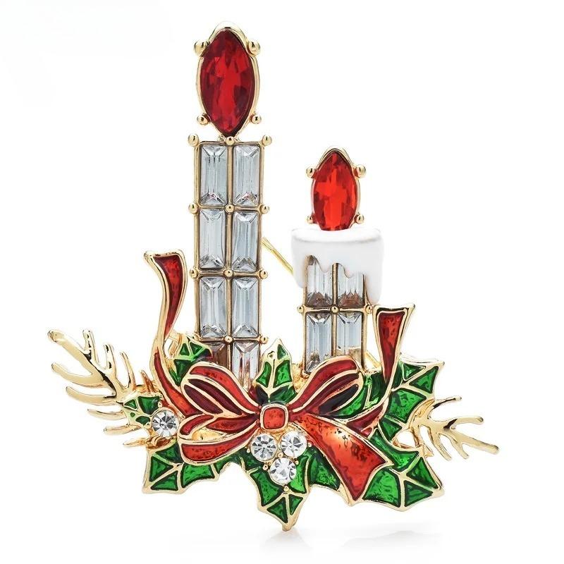 

Candles Badge for Women Rhinestone Enamel New Year Christmas Brooch Pins Gifts