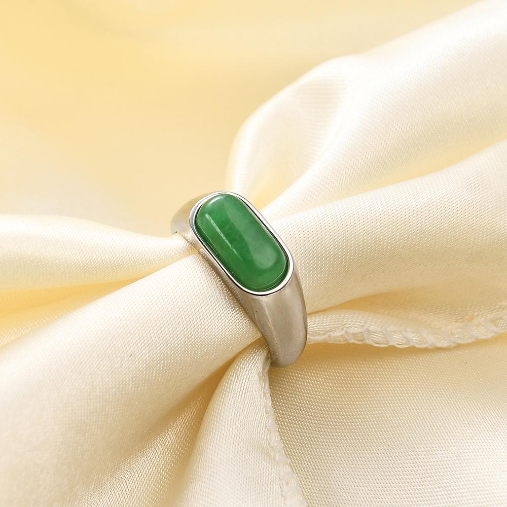 European and American 8MM Stainless Steel Ring with Inlaid Natural Stone - Versatile Retro Fashion Finger Ring