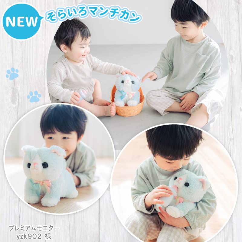 Mother Garden Touchable Cat - Sky Blue Munchkin & Basket [Moving Plush Toy Cat, Moving Toy Cat] 506-58809