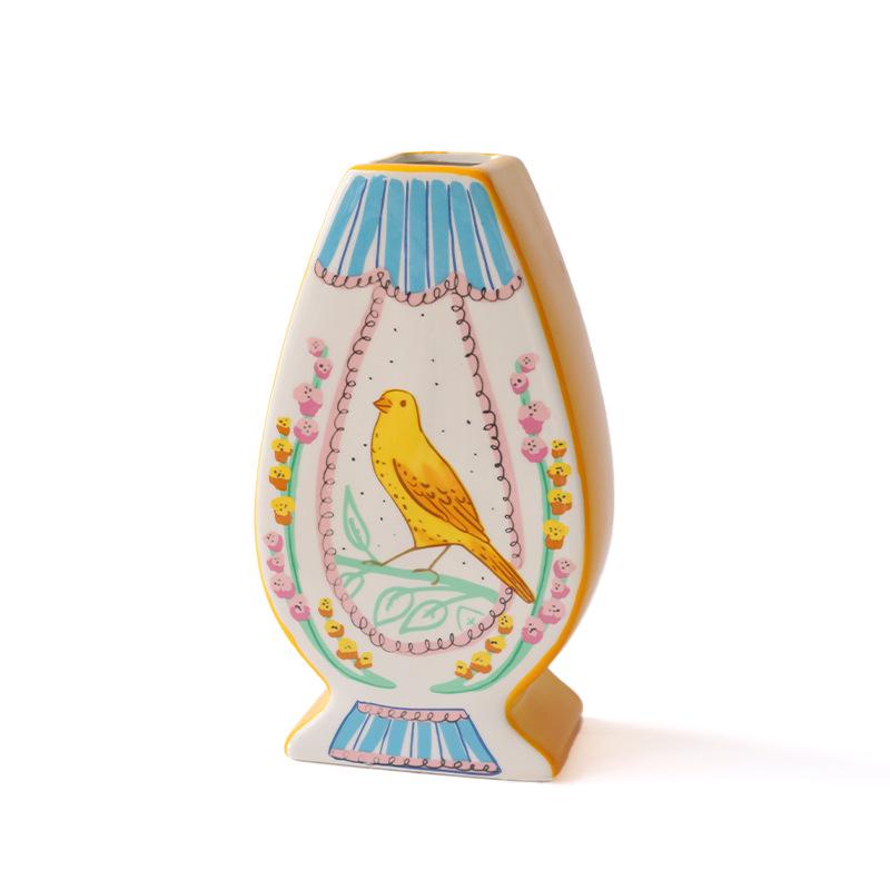 Nightingale and Rose Ceramic Vase: High-End Pastoral Flowers & Birds Ornament for Living Room
