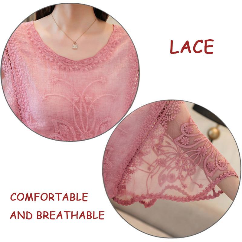 Plus Size Chiffon Blouse Women Summer Cotton Edge Lace Women's Shirt Butterfly Sleeve Flower Office Lady Tops