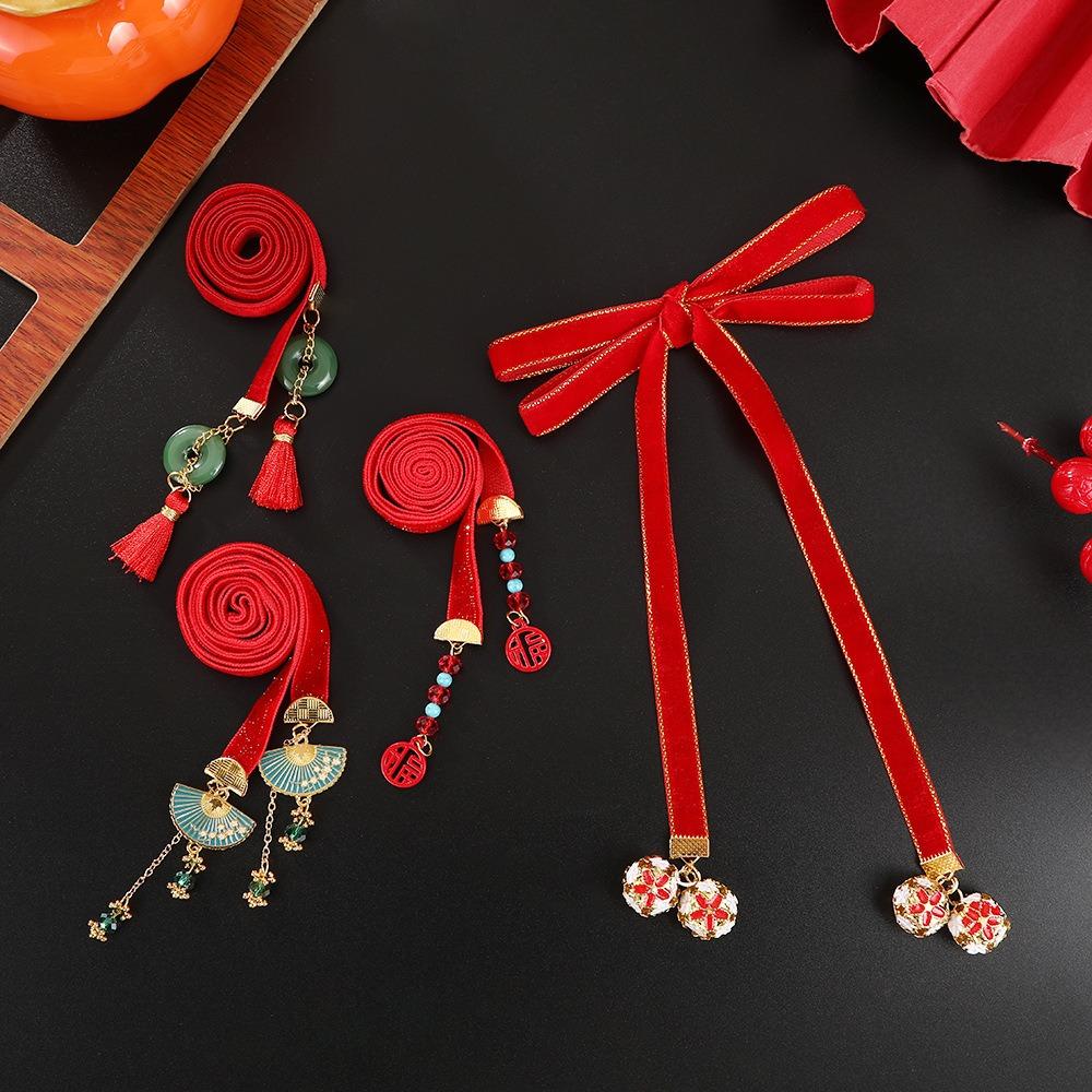 Tassel Satin Red Long Headband Butterfly Chinese Long Hairband Sweet New Year Hair Rope  Festival