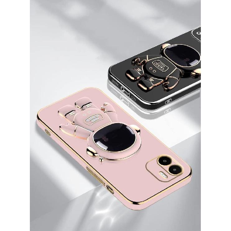 

Compatible with Redmi A2 Case with Plating Creative Astronaut Cartoon Holder Pink, Phone for Xiaomi Redmi A1 Case Silicone Shockproof Stand Soft TPU чёрный