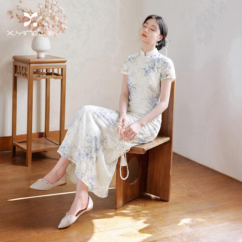 Elegant Printed New Chinese Style Cheongsam Dress L бежевый