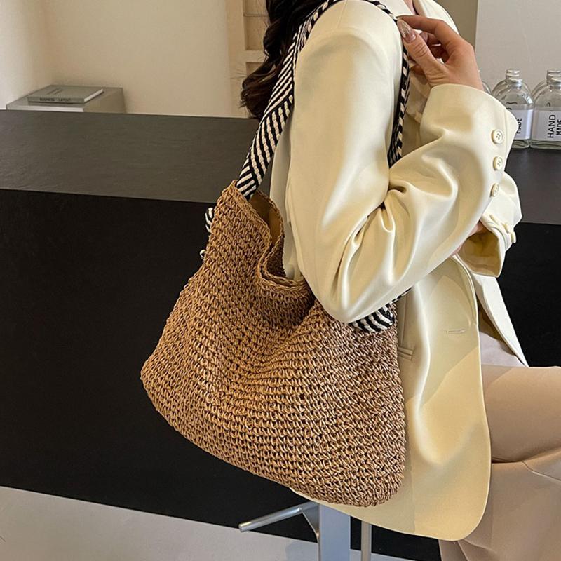 Borsa da spiaggia di paglia di grande capacità Borsa a spalla intrecciata a mano vintage Borsa a mano in rafia rattan Borse a tracolla bohémien per vacanze estive