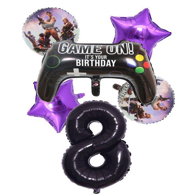 6-Piece Set of Fortnite “Win the Chicken Dinner” Themed Party Decorations: Aluminum Foil Balloons and Birthday Party Decorations