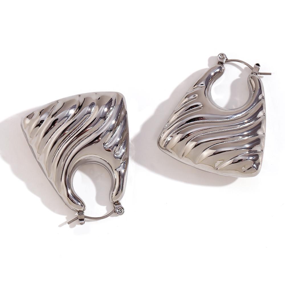 

MamacitaSlay Stainless Steel 18K Gold Plated Trapezoidal Wave Texture Earrings Women s Charm Waterproof Jewelry High Quality серебряный
