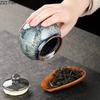 Painted Texture Tea Canister Sealed Ceramic Tea Caddy Storage Jar with Lid Coffee Table Desk Decoration General Jar Candy Can