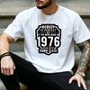 Unisex Vintage Shield 1976 Funny Quote Distressed Graphic T Shirt Humorous Birth Year Birthday Daily Streetwear Top