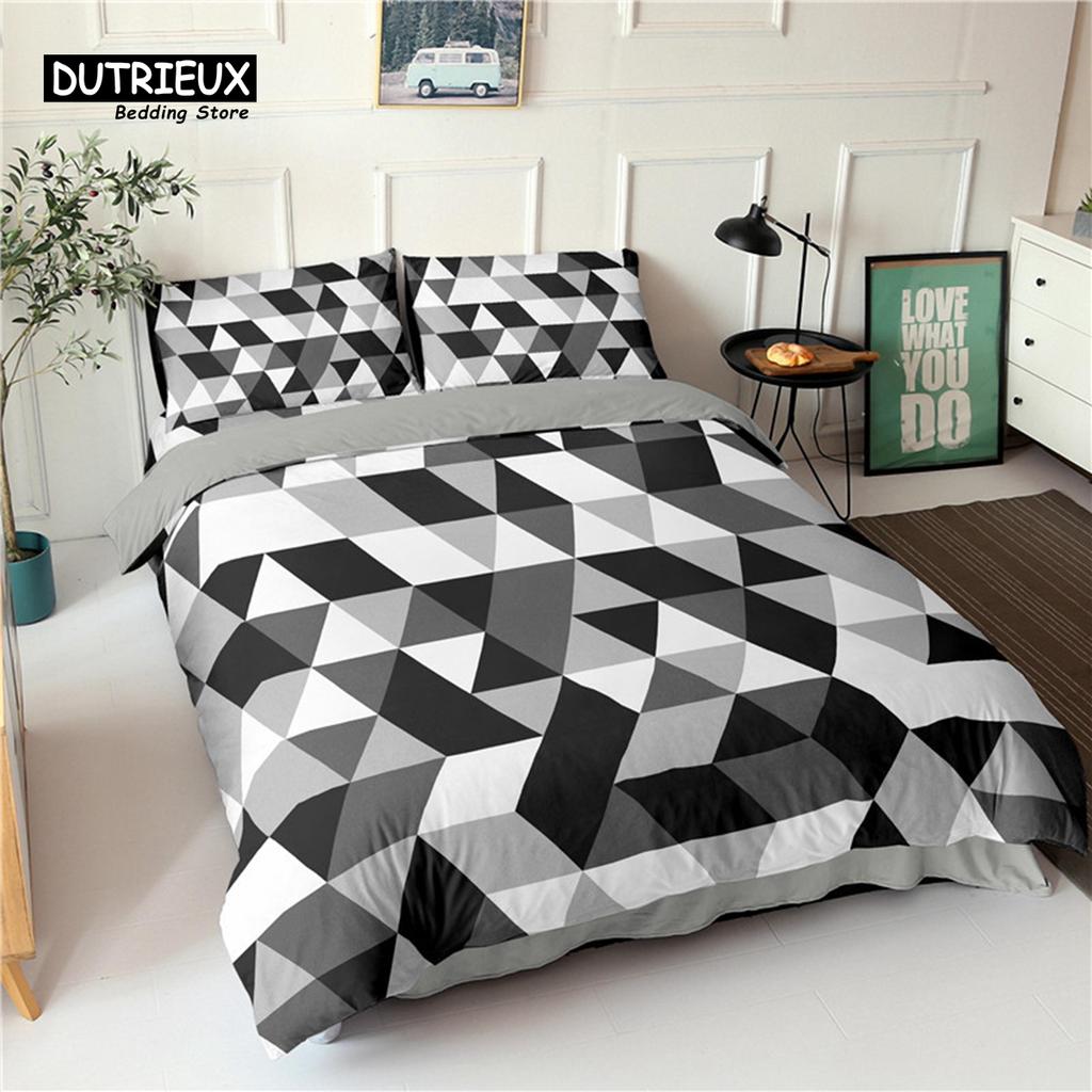 Geometric Bedding Set Microfiber Abstract Triangle Marble Pattern Print Duvet Cover With Pillowcases Teens Adults Bedroom Decor
