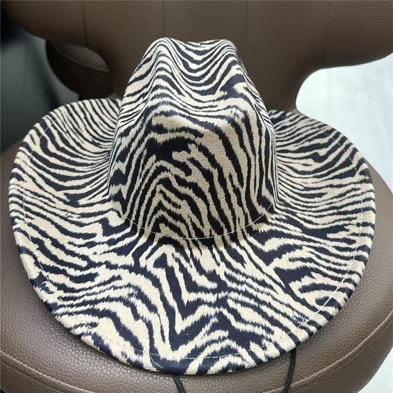 Modischer Woll-Zylinderhut mit Tigerfellmuster Herbst und Winter Großkrempiger Filzhut Europäischer und Amerikanischer Trend Zebra-Muster Zylinderhut Imitation Wollfilz Hut