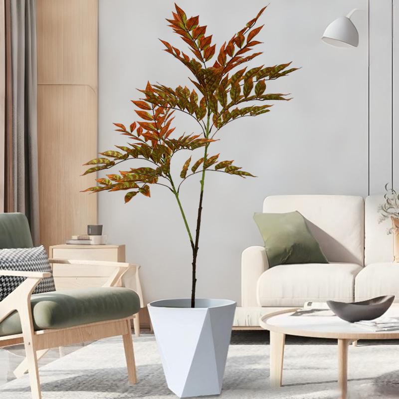 High-End Faux Potted Plant with Green Painted Wooden Leaves for Home and Courtyard Décor.