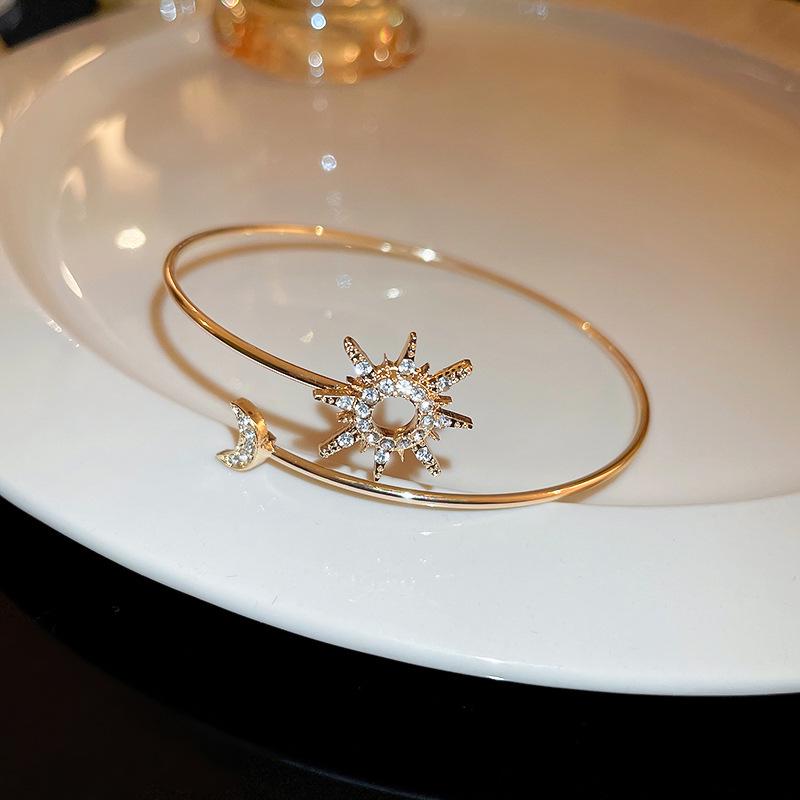 Gold Plated Zircon Titanium Steel Korean Minimalist Bangle | Versatile High-End Bracelet for Women