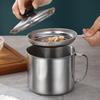 Glass Lid Bacon Grease Container Deep Fryer 1.3L Keeper With Handle Easily Refill Filter Pot Grease Strainer , With Glass Lid