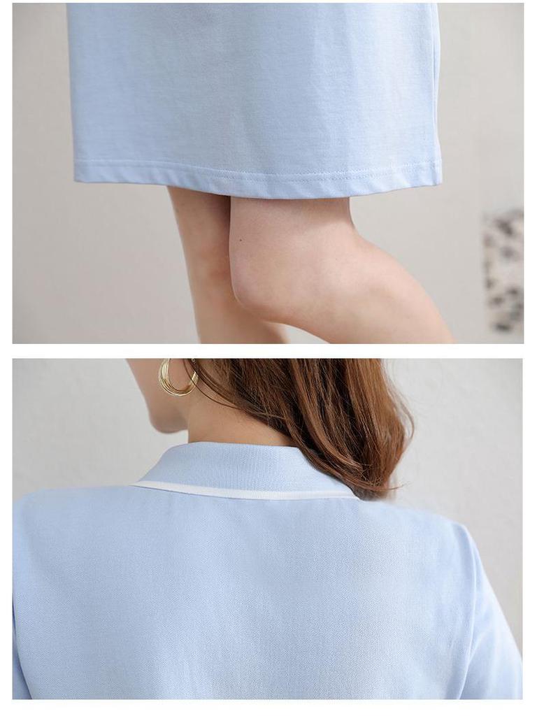 2026 Summer Short Sleeve Polo Neck Knit A-line Midi Dress for Plus Size Women
