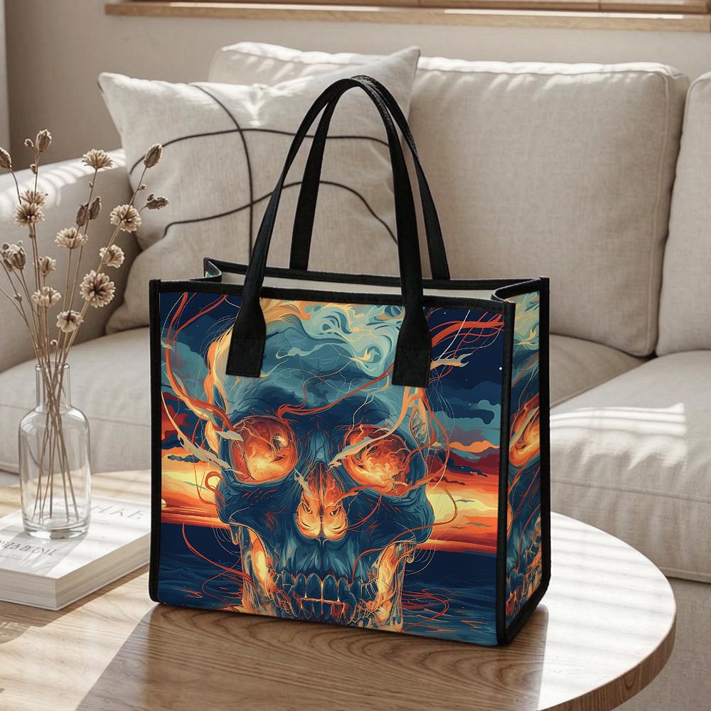 Cool Skull Print Tote Bag Fashion All-match Large Capacity Casual Outdoor Daily Shoulder Handbag