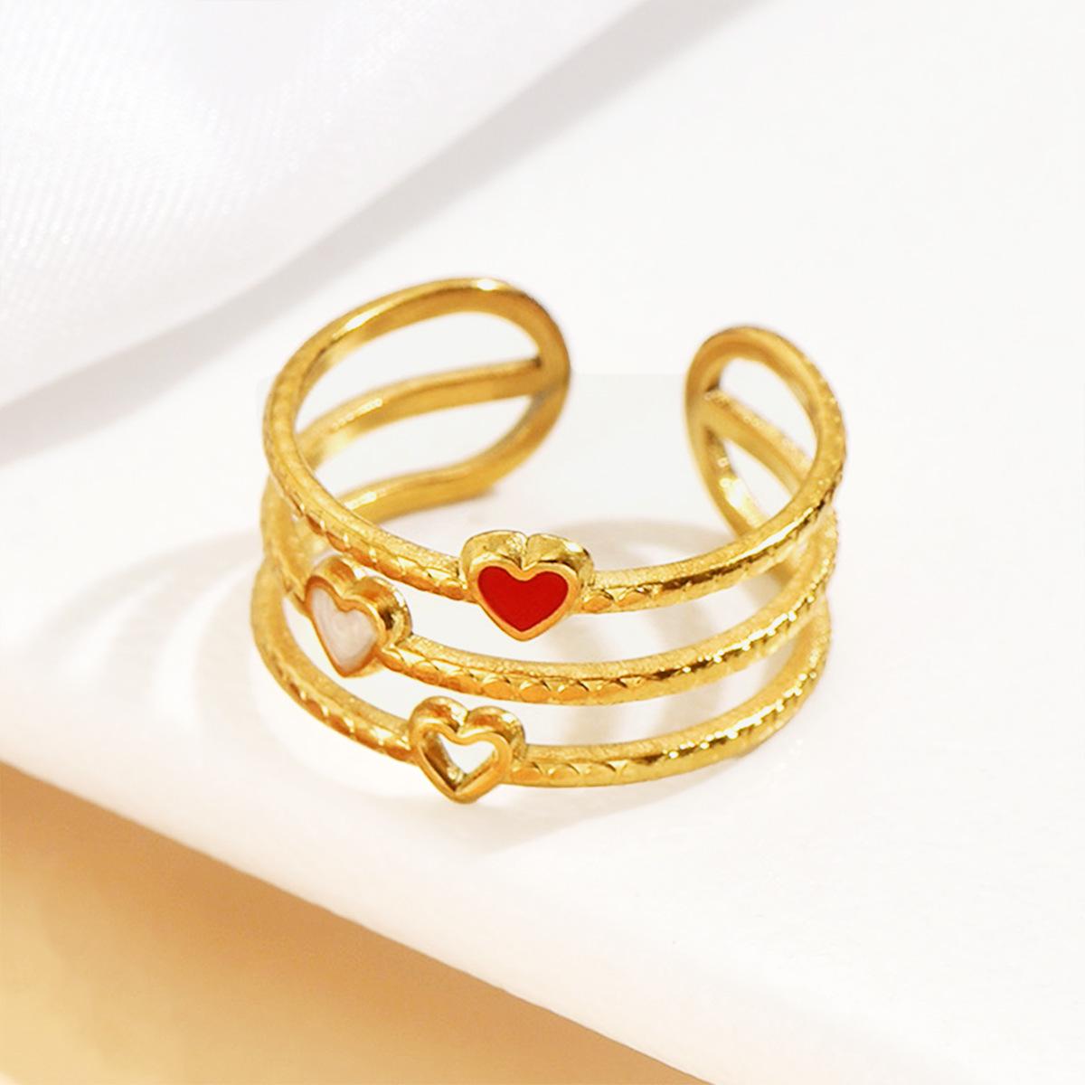 Versatile Women s Red Heart Ring: Open Adjustable Stainless Steel with Enamel Drip