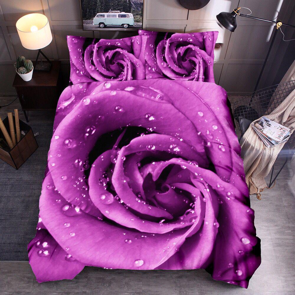 Růžový polyesterový povlak na přikrývku Set King Queen Full Size Velká růže Červená Modrá Růžová Fialová Květinový Vzor Rosy Šik pro Děti Dívku Pár