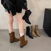 2026 Autumn New Knight Boots Retro Mid Barrel Stacked Boots Western Thin Boots Women's Coarse Heel Short Boots