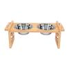 Adjustable Elevated Dog Bowls Tilted Wood Stainless Steel Raised Pet Food Bowls for Small Medium Dogs Cats