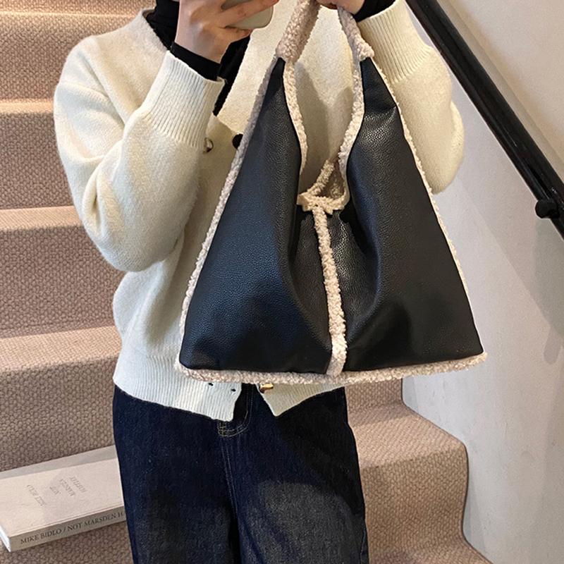 Trendy Brand Designer Lamb Wool Shoulder Bag Bucket Women Handbags And Purse Winter Lady's Leather Underarm Tote Bag