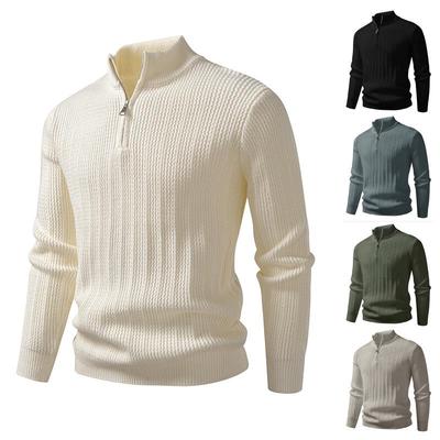 Autumn/Winter 2025 Men's Half-High Collar Knit Zipper Sweater - European American Fashion Pullover