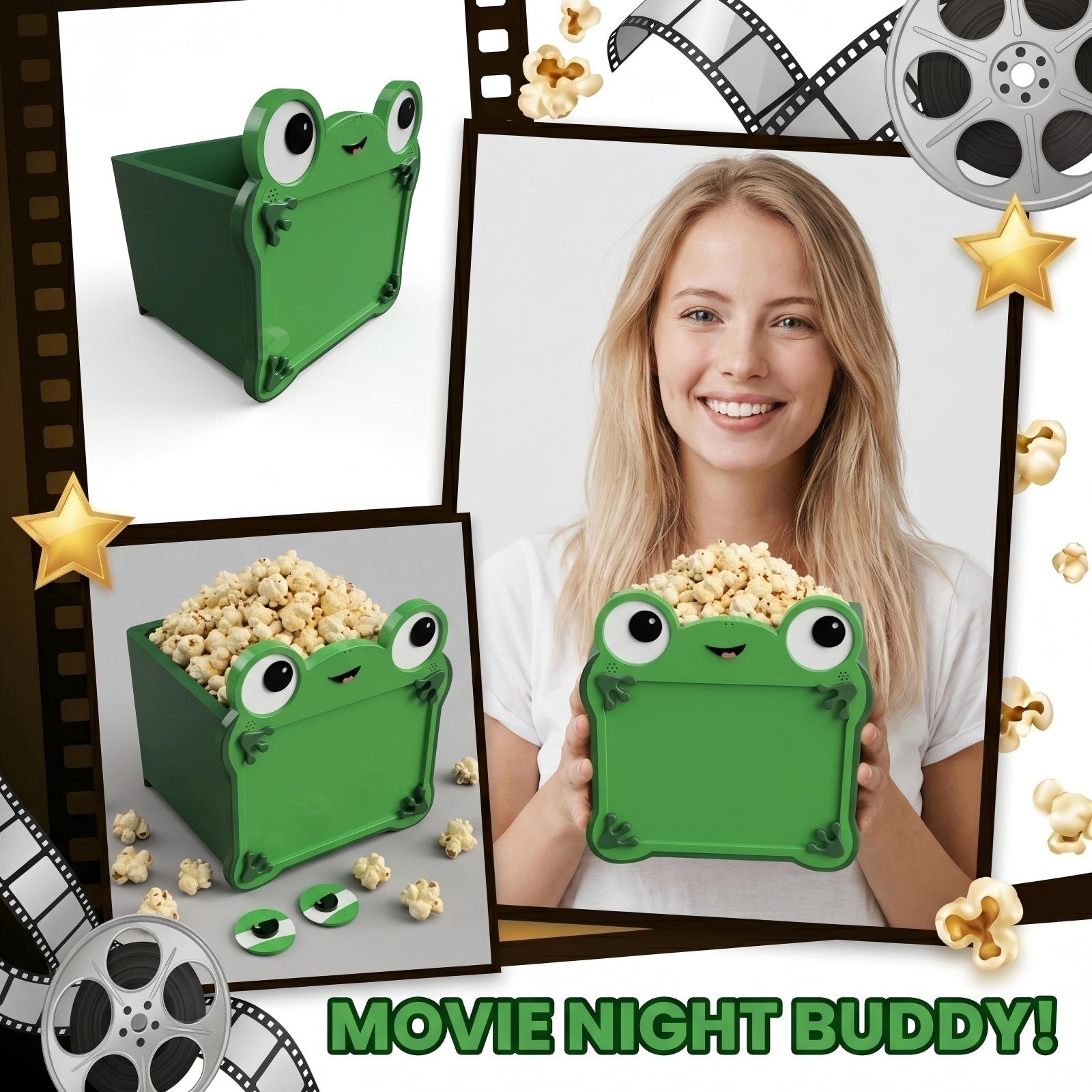 

3D Printed Popcorn Bucket Container with Frog Design Durable Plastic Material Suitable for Home Theater Snack Storage and Serving One Size зелений
