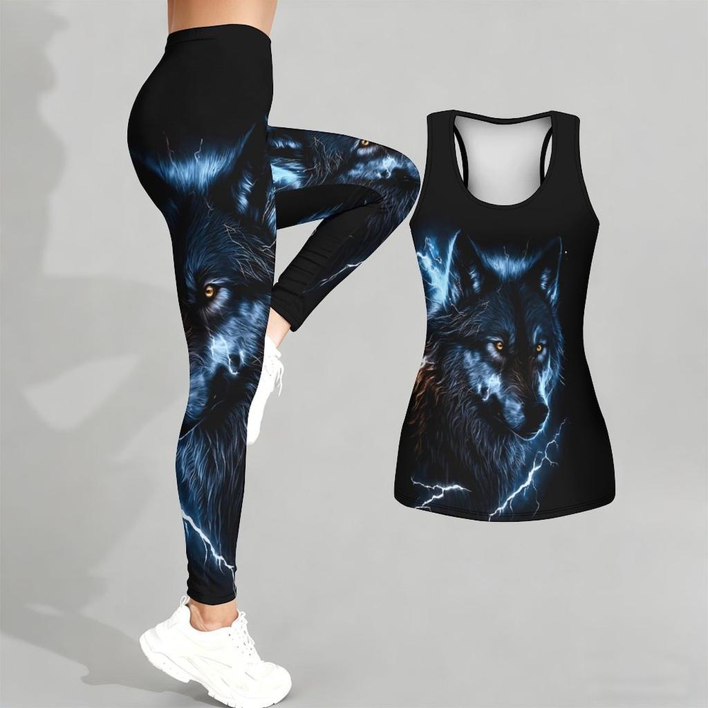 Wzór Lojalnych Zwierząt Strój do Jogi dla Kobiet Modne Legginsy Treningowe Fitness Sportowy Codzienny Zestaw do Jogi Sportowy Garnitur