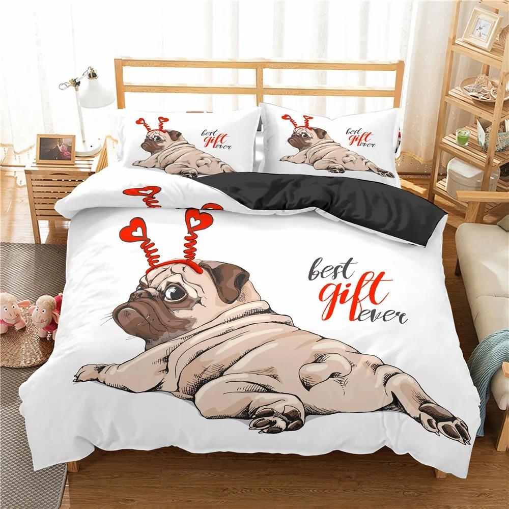 Cute Cartoon Pug Dog Duvet Cover Set Kids Comforter Queen King Twin Single Size Polyester Bedding