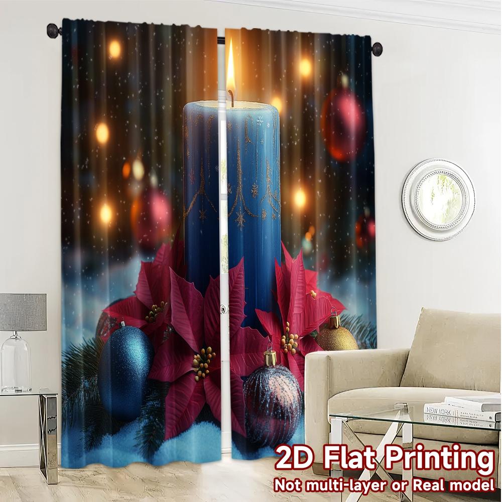 2Pcs,Curtains Christmas Candle Poinsettia Ornaments (3) Popular Curtains Fabric Curtains Room Decor Use For Bedroom, Living