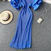 French Bellflower Fairy Mori Lotus Leaf Big Trumpet Sleeve Pleated Dress Mopping the Floor and Swinging Temperament Long Dress