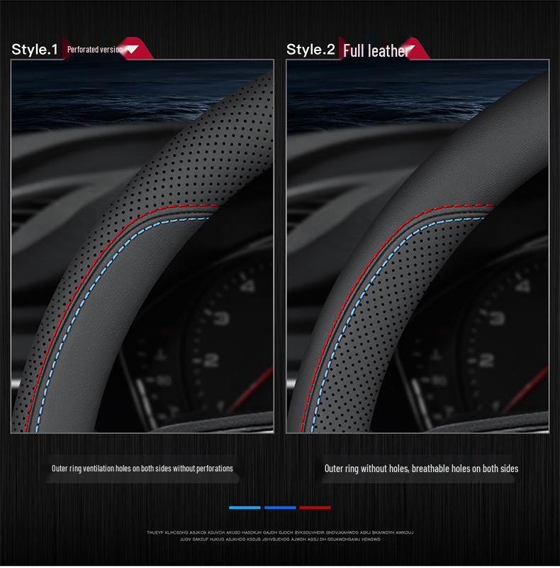 D-Shaped Genuine Leather Steering Wheel Cover: Non-Slip, Sweat-Absorbent, Ultra-Thin, Breathable, Universal Fit for All Seasons