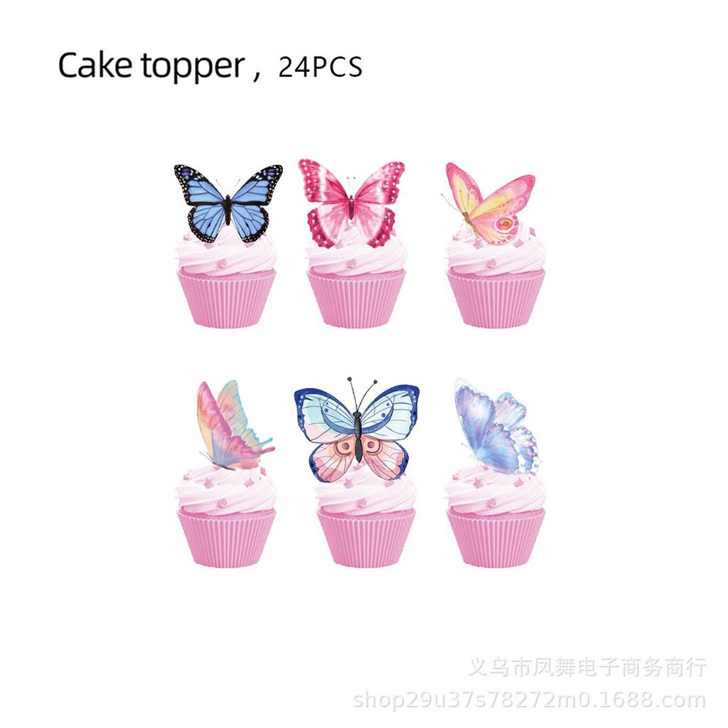 Pink Butterfly Theme Birthday Party Disposable Paper Plate Tissue Paper Cup Party Decoration Scene Supplies Set