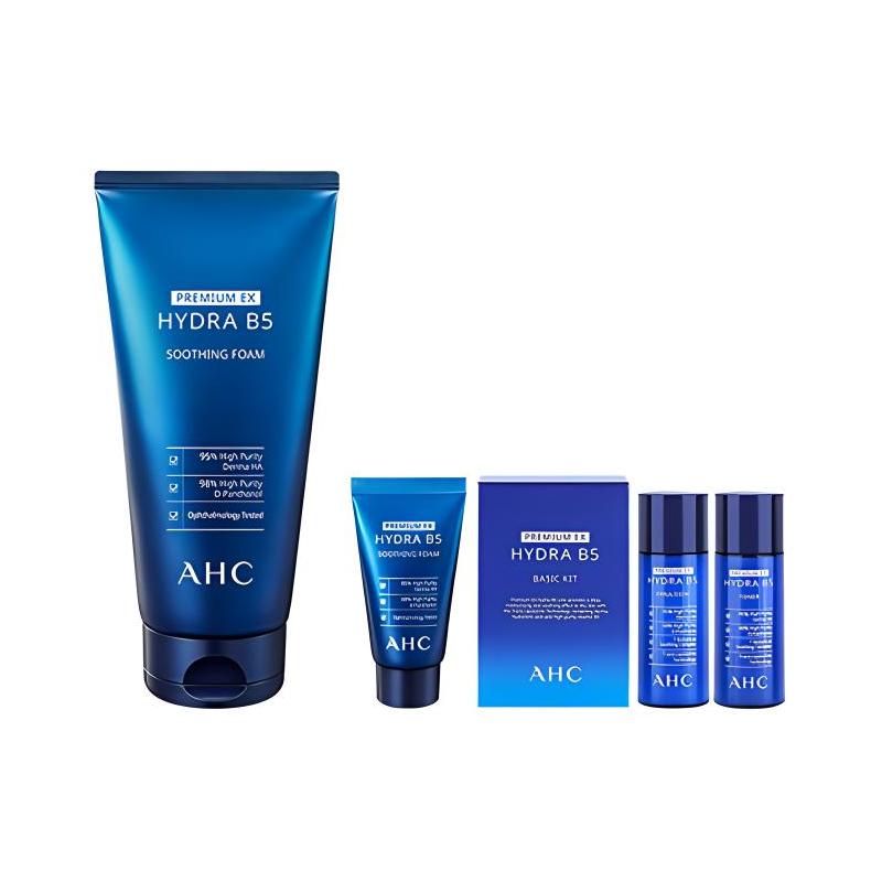 AHC Premium EX Hydra B5 Cleansing Set, 180ml Full Cleanser + 30ml Mini Foam + 20ml Toner & 20ml Emulsion Travel Skin Kit коричневый