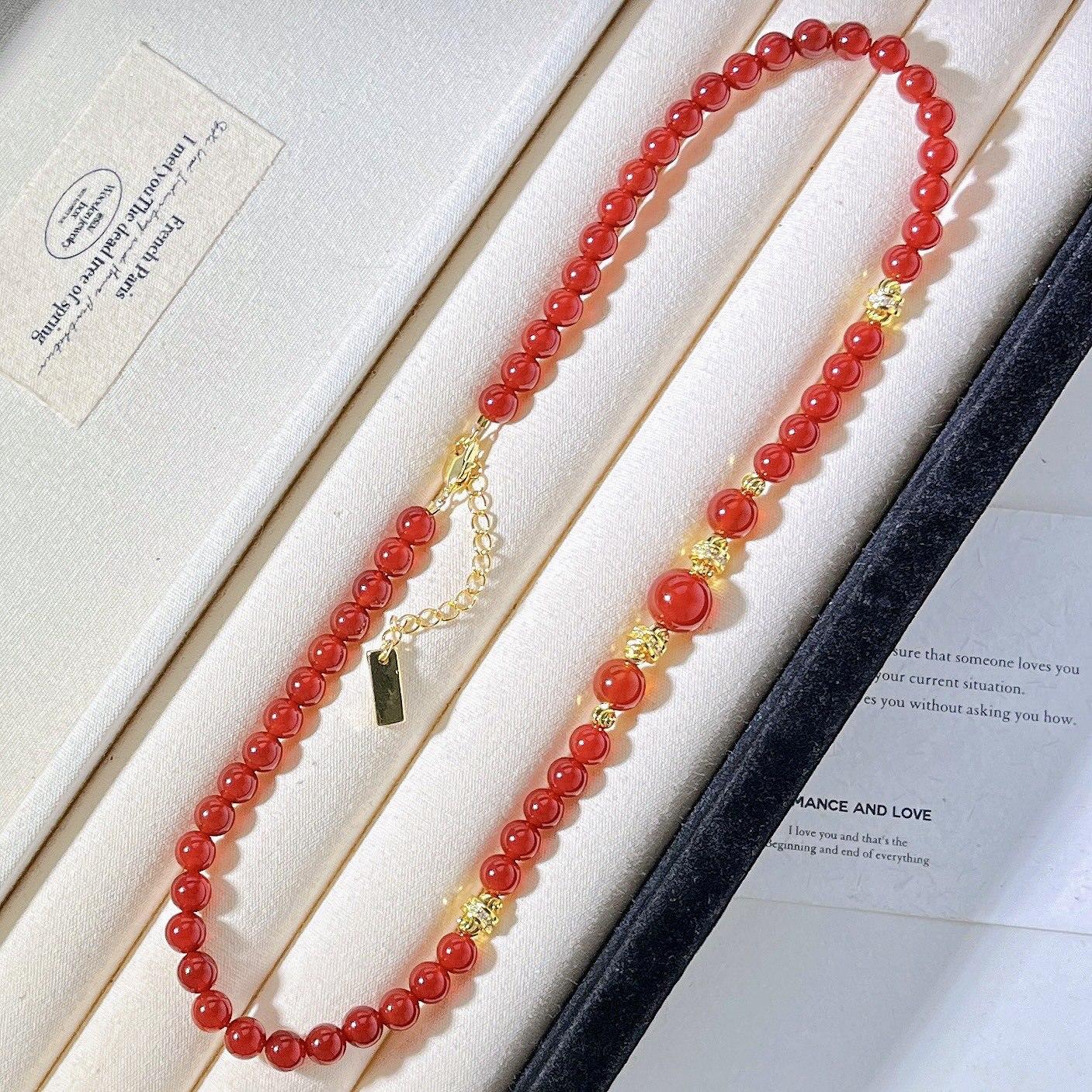 Vintage High Quality Natural Chalcedony Agate Design Necklace Collarbone Chain